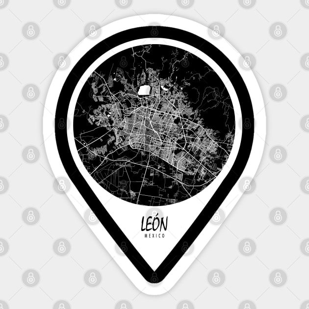 Leon, Mexico City Map - Travel Pin Sticker by deMAP Studio